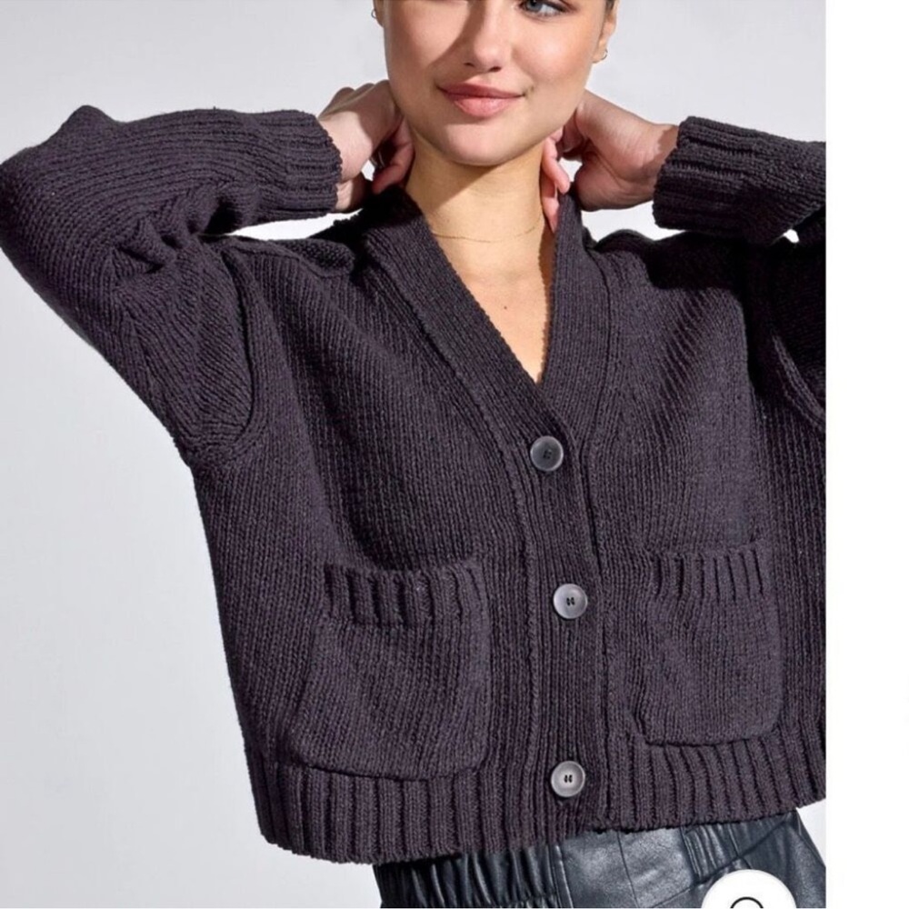 Brochu Walker Cropped Cardigan in color washed black linen